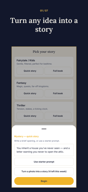 Choosing a genre and typing an opening line in Kleio