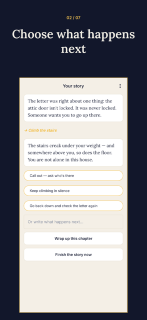 Kleio offering multiple branching story choices to the reader